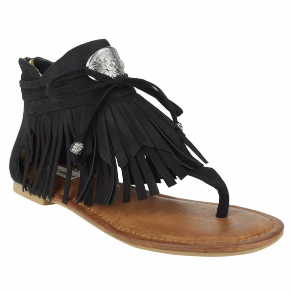 NWT Not Rated Chia Fringe Sandals Black - Picture 2 of 5